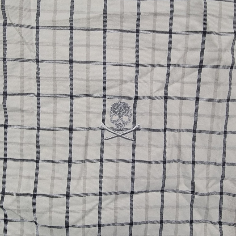 G/FORE Mens Large White Navy Plaid Long Sleeve Button Down Skull Logo Golf Shirt - Picture 3 of 14